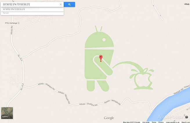 Android помочился на логотип Apple на картах Google