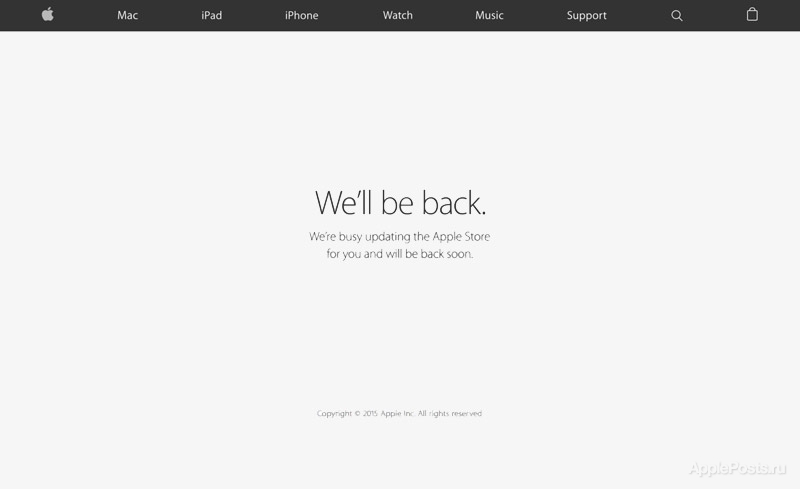 Apple закрыла онлайн-магазин перед премьерой iPhone 6s, iPad Pro и Apple TV 4