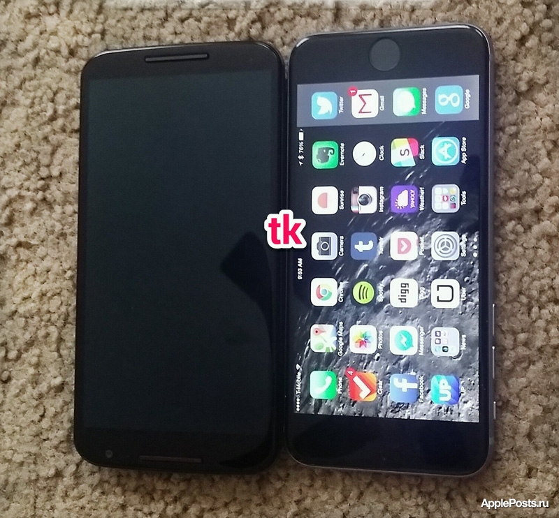 5,9-дюймовый Nexus 6 позирует на фото рядом с iPhone 6 Plus