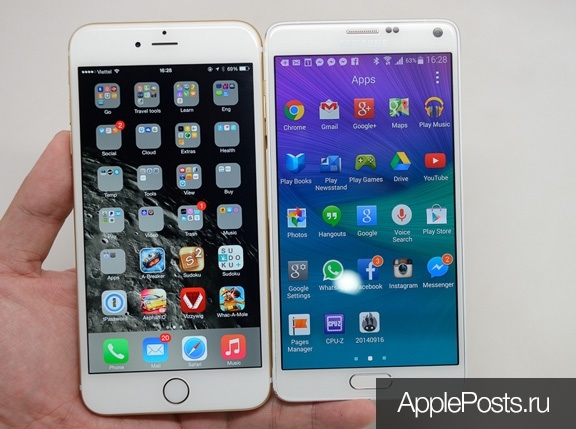 Журналисты сравнили дизайн iPhone 6 Plus и Samsung Galaxy Note 4